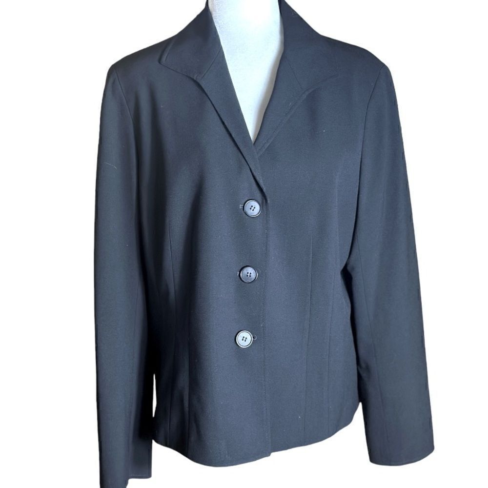 Lafayette 148 Black Button Front Blazer / Suit Jacket Virgin Wool Size 12